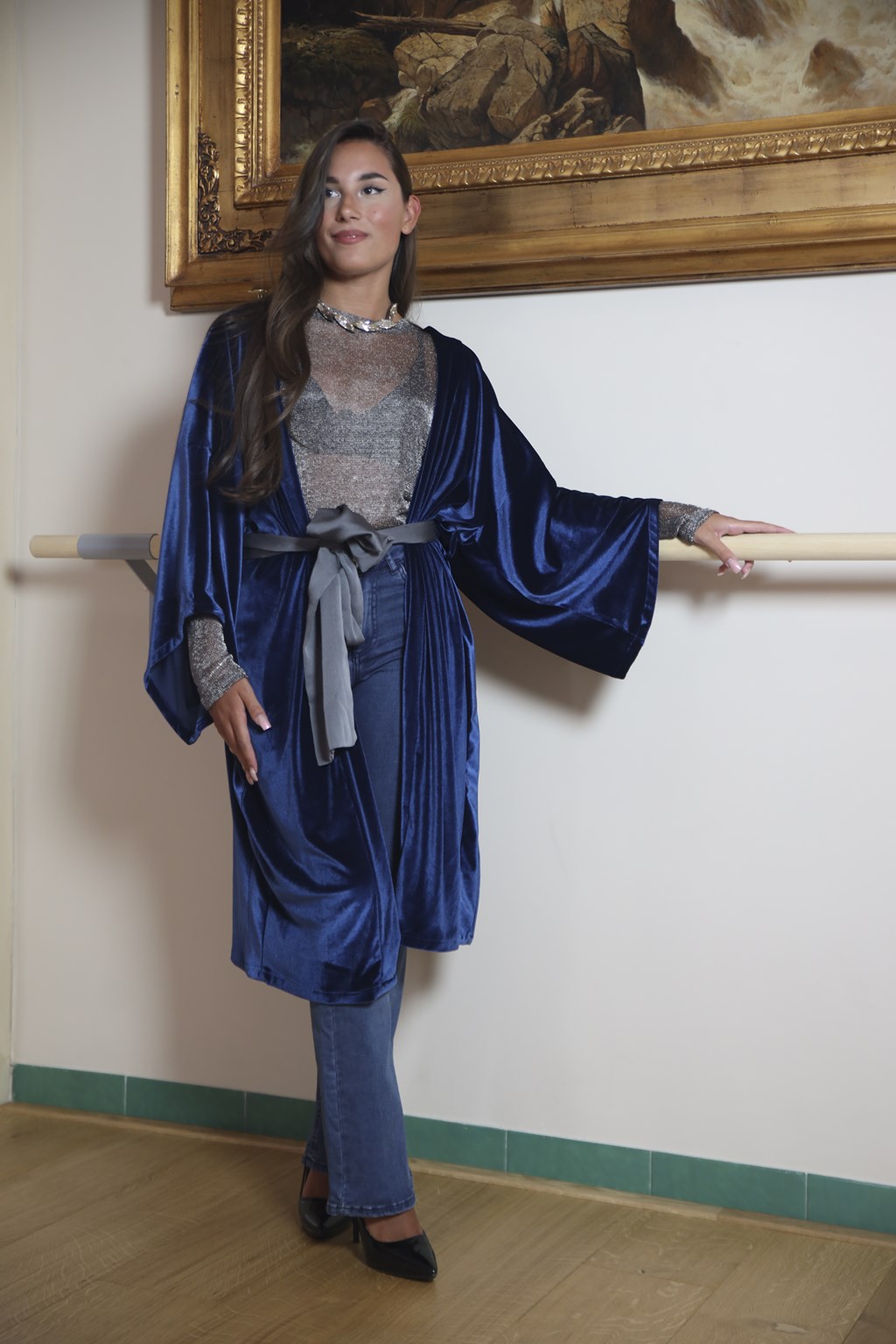 Kimono Sploverino In Velluto Blu